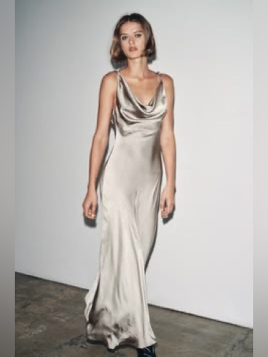 Zara Dresses & Skirts - Zara satin cowl neck midi dress features a draped V-neckline medium nwt